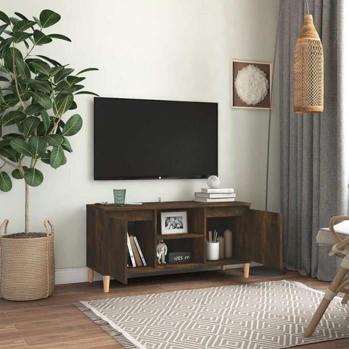 ТВ тумба vidaXL з масиву дерева, низький стіл для телевізора, шафа для HiFi, колір копчена дуб, 103,5x35x50 см