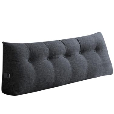 Подушка трикутна для спини OHMG 160x50x20 см темно-сіра з кишенею, для ліжка та дивана, знімний чохол