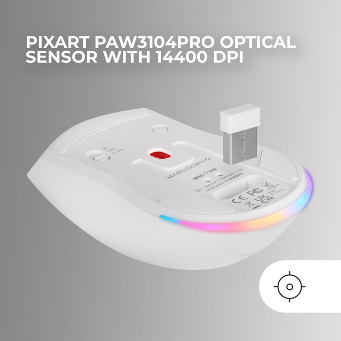 Бездротова ігрова миша Mars Gaming MMT3W RGB Flow, ультралегка (79г), 3200 DPI, біла