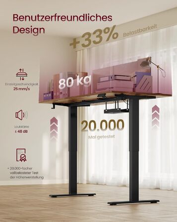 Регульований по висоті письмовий стіл VASAGLE 140x80 см, електричний стіл для роботи стоячи з USB-C портом, пам'яттю на 3 позиції та нагадуванням про перерву, вінтажний коричневий, LSD144KD02