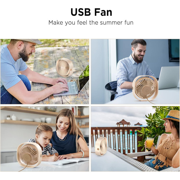 Вентилятор USB EasyAcc міні портативний для столу з регулюванням швидкості та поворотом на 360° (шампань)