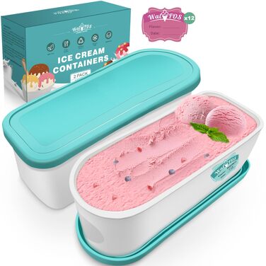 Контейнер для морозива Walfos® 1.5л, 2 шт., багаторазовий, з силіконовою кришкою, для домашнього морозива та йогурту, штабельовані
