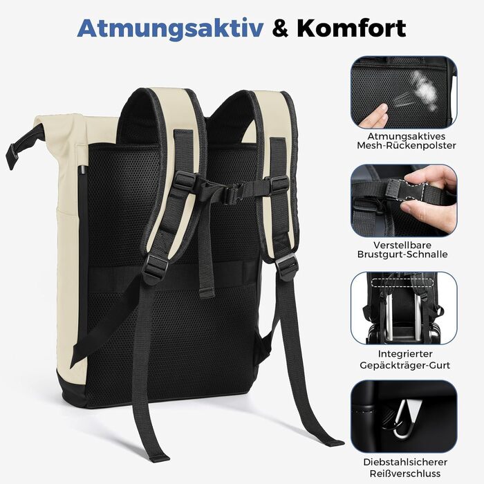 Водонепроникний рюкзак для ноутбука Rolltop 18-25Л, білий (30x13x48 см)