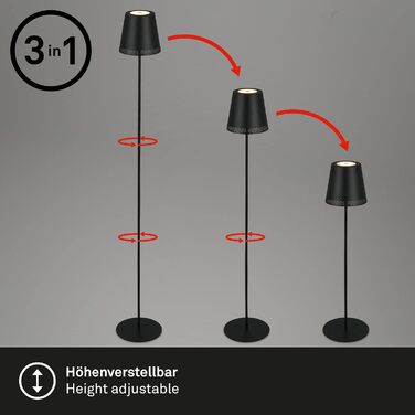 BRILONER – LED акумуляторний торшер 3 в 1, ступінчасте затемнення, сенсорне керування, бездротова, чорна, для вулиці