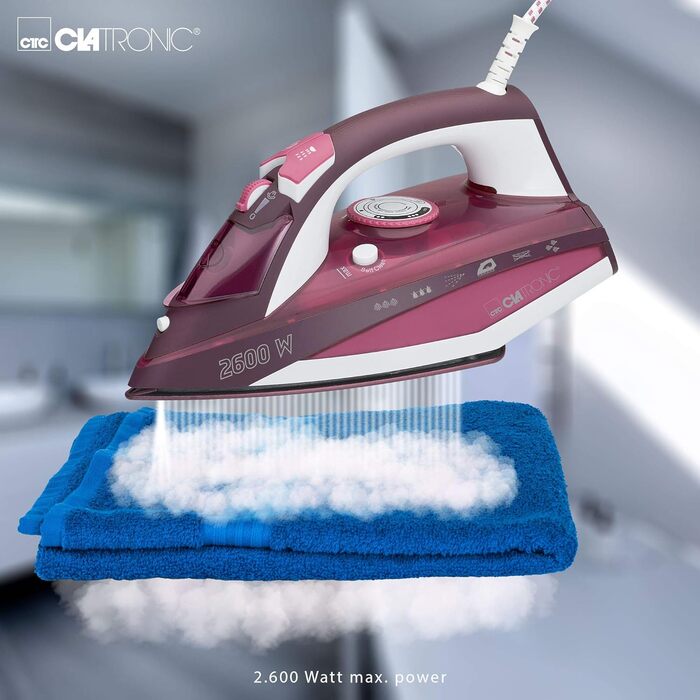 Парова праска Clatronic DB 3705 з керамічною підошвою, 2600 Вт, 7 функцій, плавне регулювання температури, Soft-Touch кнопки