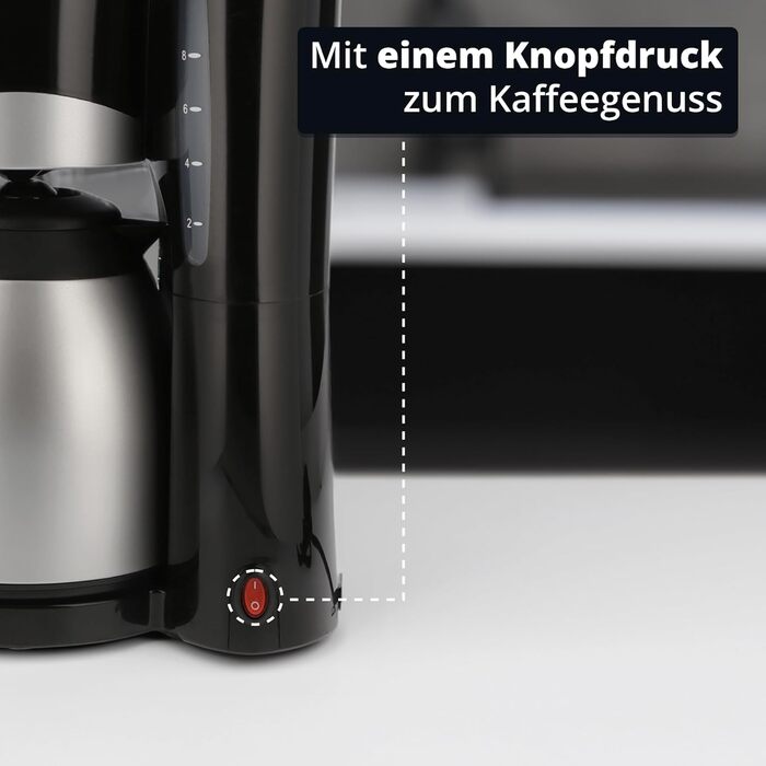 Кавоварка KHG TKA-101SS, пластик/метал, чорна/срібляста, з термосом 1 л, 8 чашок, знімний фільтр, індикатор рівня води, захист від капання