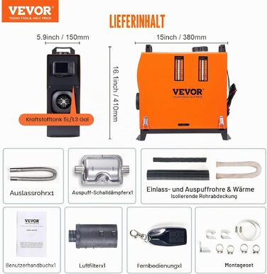 Автономний дизельний обігрівач повітря VEVOR 12V 8кВт з LCD-дисплеєм та пультом керування для авто, автобусів та вантажівок