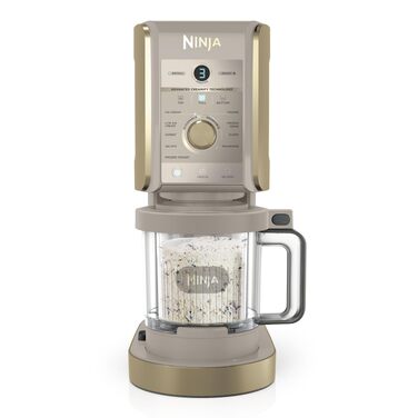 Ninja CREAMi Deluxe NC502EUSTGD – Морожениця, сорбетороб, шейкер для смузі та замороженого йогурту (2 контейнери, 10 функцій, золотий)