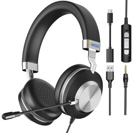 Бездротова гарнітура Wantek з мікрофоном та зарядною станцією, Bluetooth-навушники з USB-адаптером для кол-центру, ПК, ноутбука, Zoom, Skype (чорний)