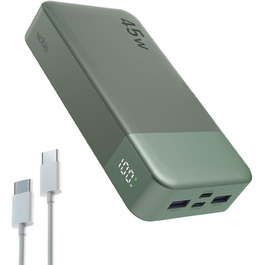Power Bank NOBIS 20000mAh, 45W з USB-C кабелем, Digital Display, Зелений