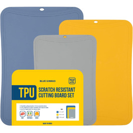 Гнучкі обробні дошки BLUE GINKGO з TPU, набір 3 шт. (сині, жовті, сірі), стійкі до подряпин, тонкі кухонні дошки, вироблено у Кореї