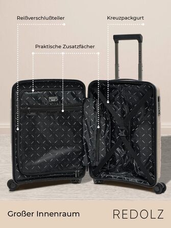 REDOLZ Жорсткий ручний чемодан 40x20x55 см із полiпропілену, 4 колеса, TSA-замок, легкий дорожній тролей для кабіни літака