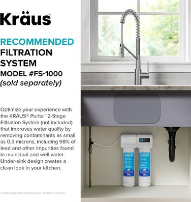 Змішувач кухонний Kraus KPF-3104SFS Oletto з витяжним душем, нержавіюча сталь, 55 см, комерційний стиль