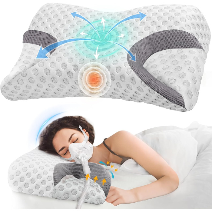 Ортопедична подушка Hydomi для CPAP та апное сну – меморі фоам, підтримка шиї для бокового, спинного та черевного сну, зменшує тиск маски та повітряні витоки, 58×38×9,5 см