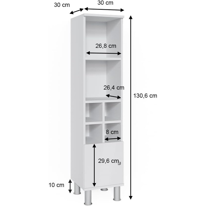 Пенал для ванної Vicco Fynn, білий, 30x130.6 см, з малою дверцятком