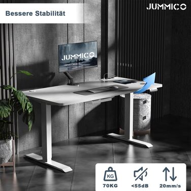 Електричний підйомний стіл JUMMICO 160x80 см, регульований по висоті письмовий стіл з бездротовою зарядкою, USB-портом та розеткою, сірий