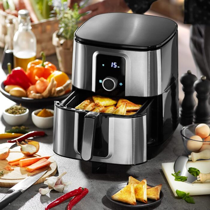 Tectake XXL аерофритюрниця 10,2 л, без олії, 8 програм, сенсорний дисплей, срібляста, рецепт у комплекті
