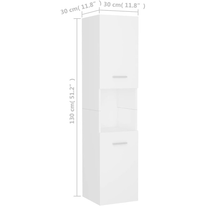 Шафа для ванної vidaXL з 2 дверцятами та 5 полицями, біла, 30x30x130 см, ДСП, високий шафа для ванної кімнати