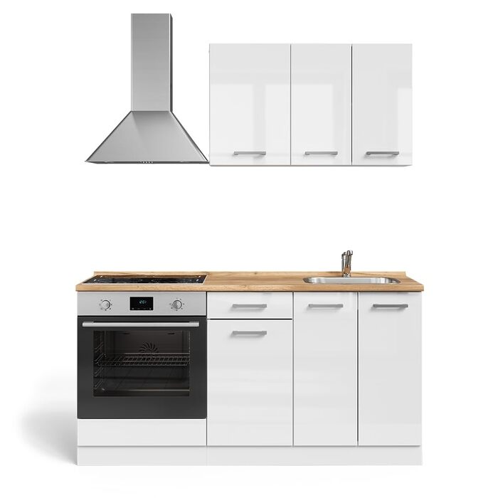Кухонний гарнітур Vicco R-Line, Дуб Goldkraft/Антрацит, 160 см, з шафою під плиту, під мийку та вбудовування техніки (без стільниці)