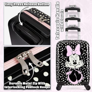 Дитяча валіза Disney Minnie, жорсткий корпус, на 4 колесах, 28/50/91 л, чорна