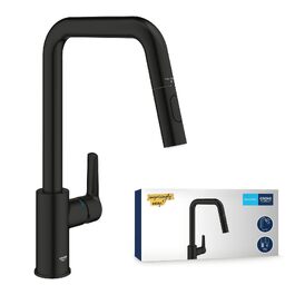 Змішувач кухонний GROHE Start 2 режими, висувна лійка, поворотний на 360°, економія води, чорний матовий 306312430