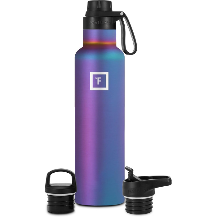 Термофляга IRON °FLASK Edelstahl 710 мл Aurora: Металева пляшка для води з 3 кришками, ізольована, не протікає, для спорту, школи, фітнесу, кемпінгу