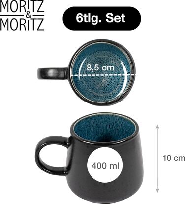 Набір керамічного посуду Moritz & Moritz SOLID синій, 24 предмети на 6 осіб (обідні, десертні та глибокі тарілки, чашки)