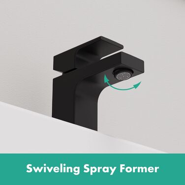 Змішувач для ванної кімнати Hansgrohe Vernis Shape, чорний мат, з висувною виливкою, водозберігаючий, висота виливу 70 мм