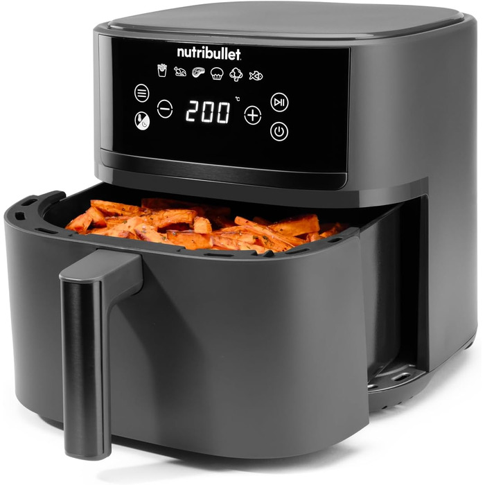 Аерофритюрниця nutribullet Crisplite NBA0611DG, 6 л, 1700 Вт, сенсорне керування, 6 програм, без PFAS, матовий чорний