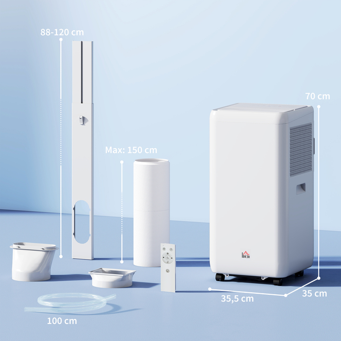 Мобільний кондиціонер з відвідним шлангом 12 000 BTU / 3,5 кВт, 5-в-1, з 24-годинним таймером та пультом дистанційного керування для приміщень до 35 м²