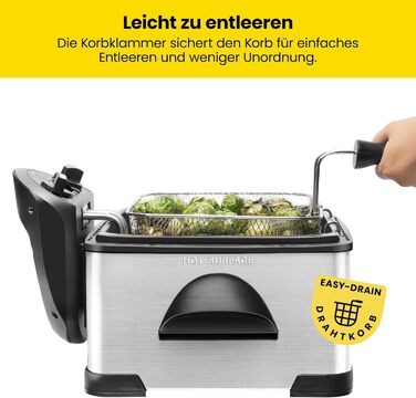 Фритюрниця Chefman 4,3 л з кошиком, XL, регульована температура, таймер, знімний масляний контейнер, нержавіюча сталь, для курки, картоплі фрі, морепродуктів
