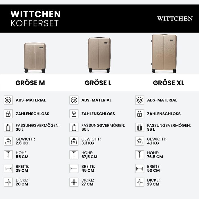 Валіза Wittchen Stripes Line XL (76.5x50x29 см) — великий дорожній кофр з ABS-пластику, 96 л, 4 колеса 360°, кодовий замок, золотиста