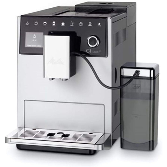 Кавоварка автоматична Melitta CI Touch F630-101 з молочним контейнером, тиха млинка, One Touch, 10 видів кави, TFT-дисплей, срібляста