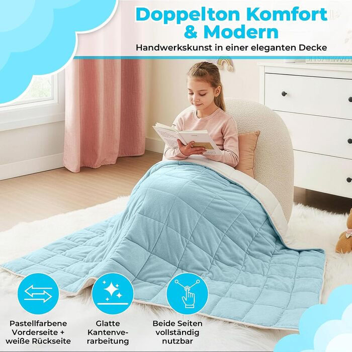 Обтяжувальна ковдра SLEEP COMFY для зняття стресу та тривожності, 2.4 кг, гіпоалергенна зі скляними кульками, бавовняна охолоджуюча тканина, Oeko-TEX (Синя, 90 x 120 см)