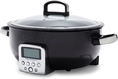 Мультифункціональний електричний мультиварка GreenPan Elite Essential 5,6 л, керамічне антипригарне покриття без PFAS, LED-дисплей, автоматичні програми, чорний колір, для смаження, тушкування, варіння та приготування рису, знімні частини для посудомийки