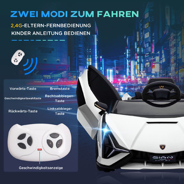 Дитячий електромобіль 12V, 2 режими руху, Lamborghini Sian SUV, іграшковий електромобіль з пультом дистанційного керування, музикою (MP3/USB), світлом, для дітей 3-5 років (37-60 місяців), металевий, білий, розміри: 108 x 62 x 40 см