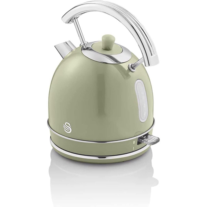 Електрочайник Swan Retro 1,8 л, вінтажний дизайн, 3000 Вт, автоматичне відключення, Strix контролер, бездротовий, BPA-free нержавійка, зелений