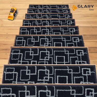 Набір килимків для сходів Glary Home, 15 шт, самоклеючі, 22×71×1,2 см, квадратний візерунок, сірий-чорний, GH40A-GRYB