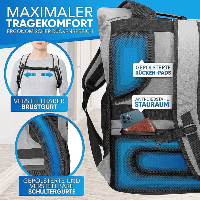 Рюкзак invilus Rolltop для жінок і чоловіків з переробленого пластику, для ноутбука, міський, шкільний, університетський