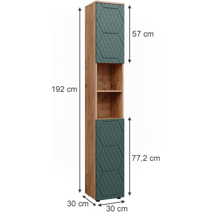 Високий шафа для ванної Vicco Irma, дуб золота енергія/зелений, 30x192 см