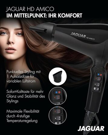 Професійний фен JAGUAR HD AMICO з потужним мотором, холодним обдувом і налаштуванням температури для укладки волосся