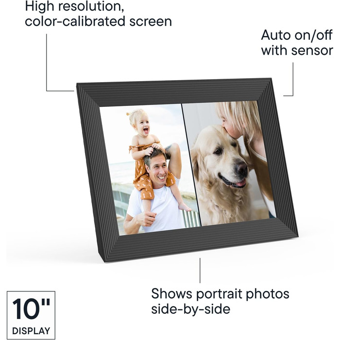 Розумний цифровий фотоальбом Aura Carver 10.1 дюйми HD Wi-Fi Cloud, безлімітний хмарний сховище, відправка фото з будь-якого місця - Gravel 10' - Чорний