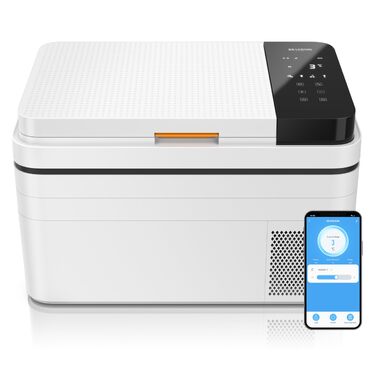 Автомобільний холодильник Brandson 30л з Bluetooth та Wi-Fi (Tuya Smart) - Електричний компресорний автохолодильник з функцією морозильника (-20°C), 12/24В та 230В, Еко-режим, для авто, кемпінгу, вантажівок - Білий