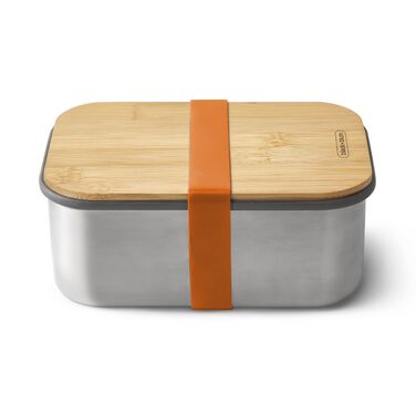 Ланчбокс Black + Blum з нержавіючої сталі 1,25 л з бамбуковою кришкою-дошкою та силіконовим роздільником, помаранчевий