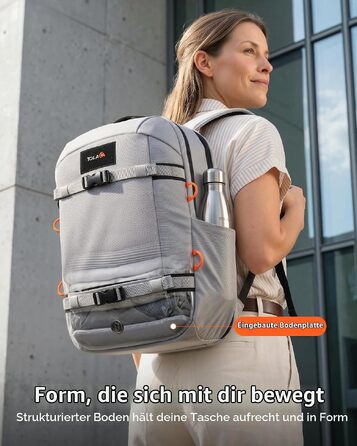 Рюкзак для ноутбука Tolaccea 30L, 15.6 дюймів, діловий дорожній рюкзак для ручної поклажі, світло-сірий