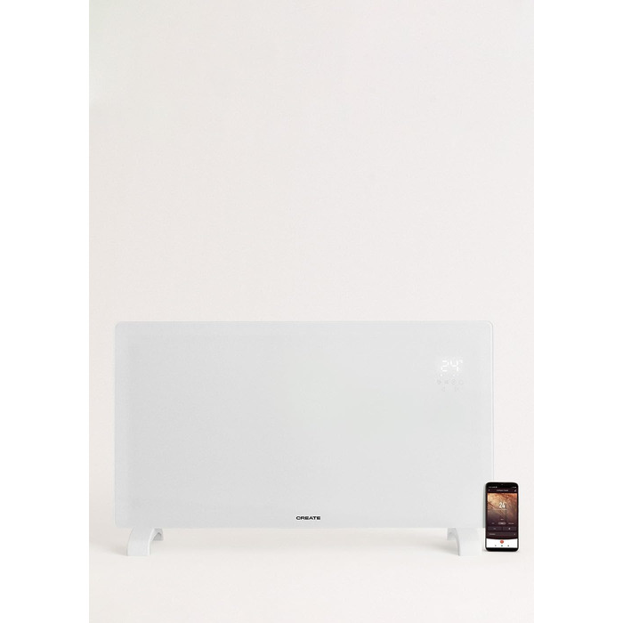 Електричний скляний конвектор CREATE/WARM CRYSTAL 2500W, Wi-Fi, тиха робота, чорний
