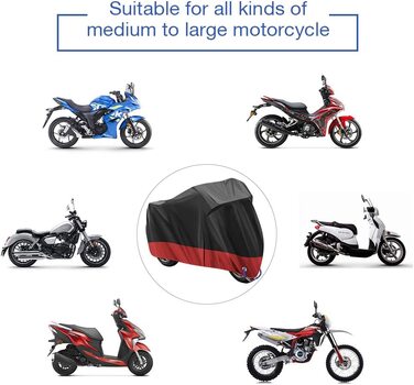 Водонепроникний чохол для мотоцикла 210D Oxford, захисна накидка для Harley-Davidson, Suzuki, Yamaha, 3XL (265×105×125 см), червоний, для вулиці, захист від подряпин