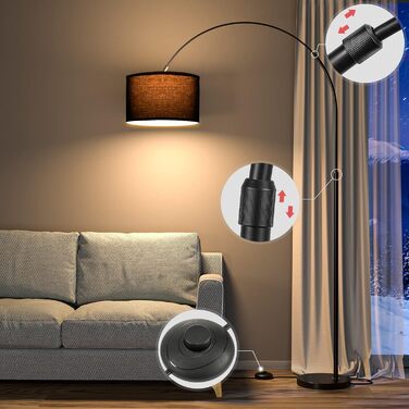 Торшер-арка Modlicht JASMIN з LED E27, чорний текстиль, 33 см, вінтаж, для вітальні, спальні, готелю