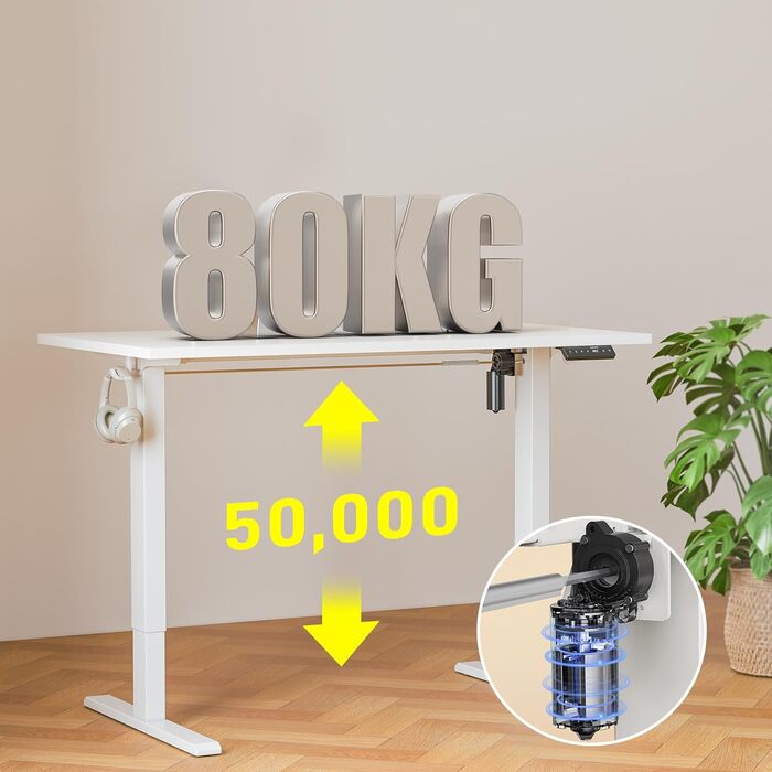 Електричний стіл з регулюванням висоти 120x60 см, білий. Стіл для комп'ютера, стоячи/сидячи з пам'яттю положень (4 функції), цілісна стільниця.