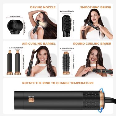 Набір для укладки волосся Hairstyler 5-в-1 з автозавиткою та феном, чорний